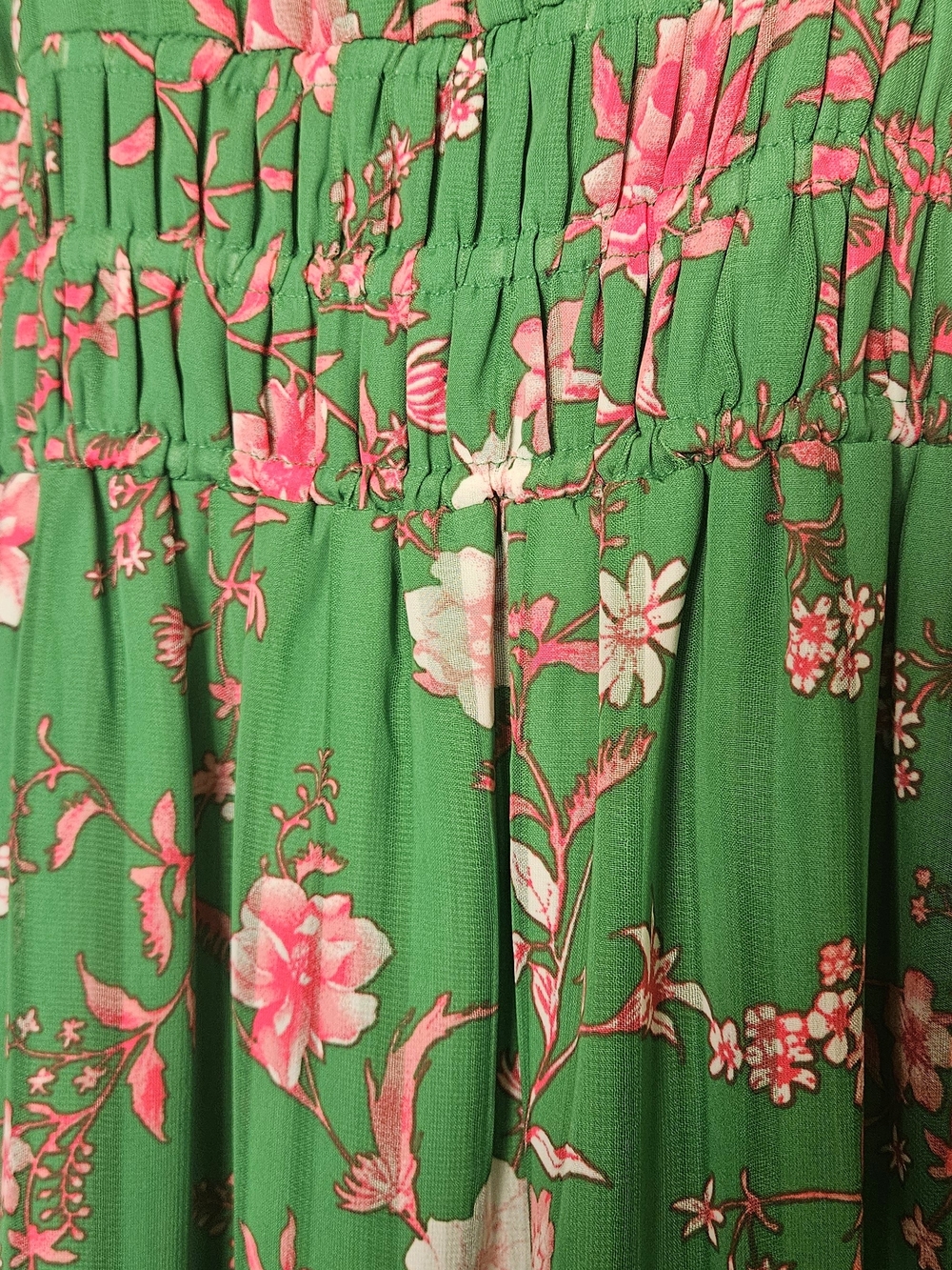 Maison Tara Green Floral Maxi Dress with Pink & White Blooms - Picture 5 of 6